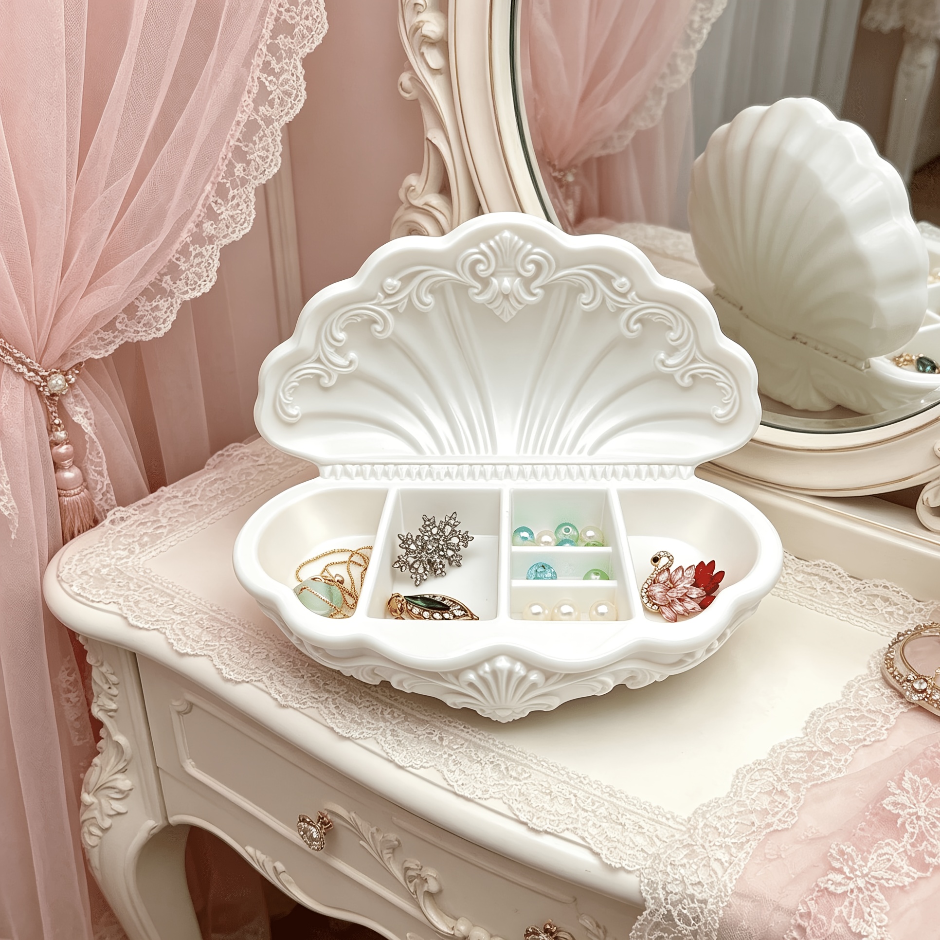Retro Shell Shape 3D Printing Jewellery Tray, Multi-grid Design